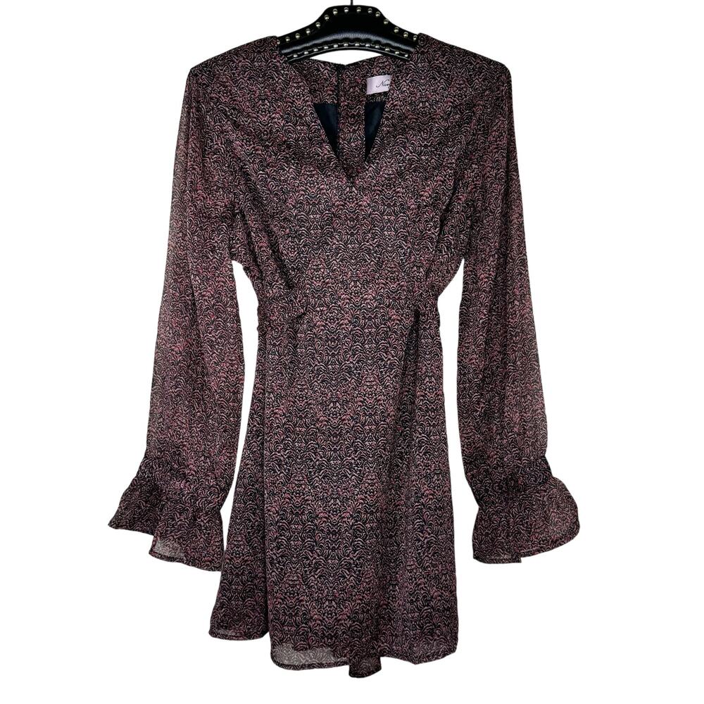 The Nicole Richie Collection V Neck Pink Black Ruffle Sleeve Dress Small